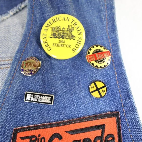 Vintage Wrangler‎ Western Denim Vest XL Railroad Train Patches and Pins - Picture 3 of 16